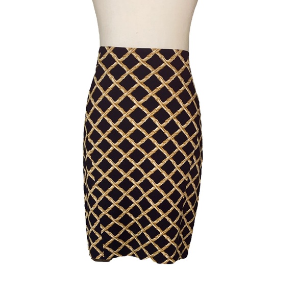 J. McLaughlin Black & Tan Bamboo Trellis Pencil Skirt - 2 - Picture 1 of 10